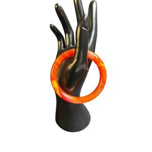 Vintage Orange Red Yellow Agate Rounded Bangle Bracelet 7.48" Diameter ESTATE
